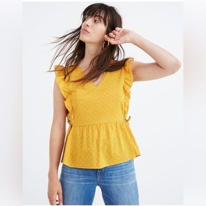 Madewell - Side-Tie Ruffle Peplum Top in Polka Dot - Size XS ☀️